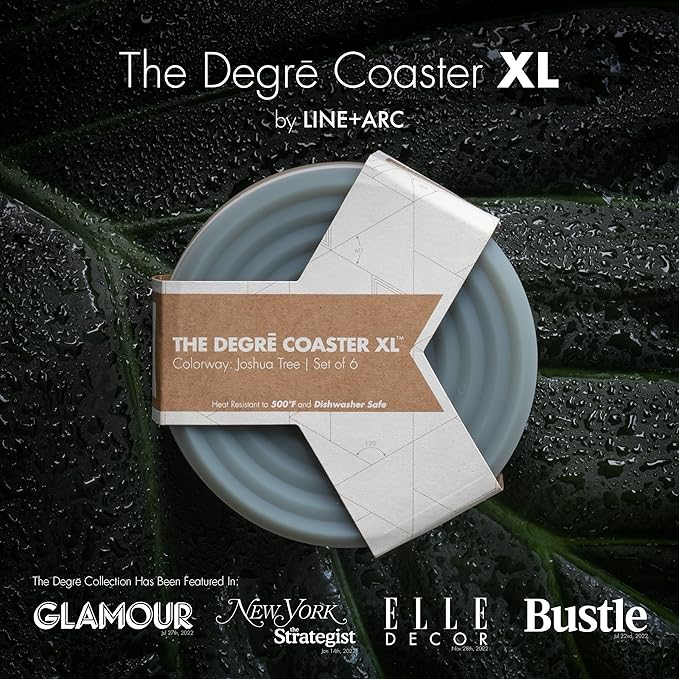 LINE+ARC Extra Thick Silicone Coasters (As Seen in NYTimes WireCutter) Waterproof Anti-Stain Heat-Safe Dishwasher-Safe Degrē Coasters XL (Set of 6 Joshua Tree) Outdoor Rubber Mid-Century Modern