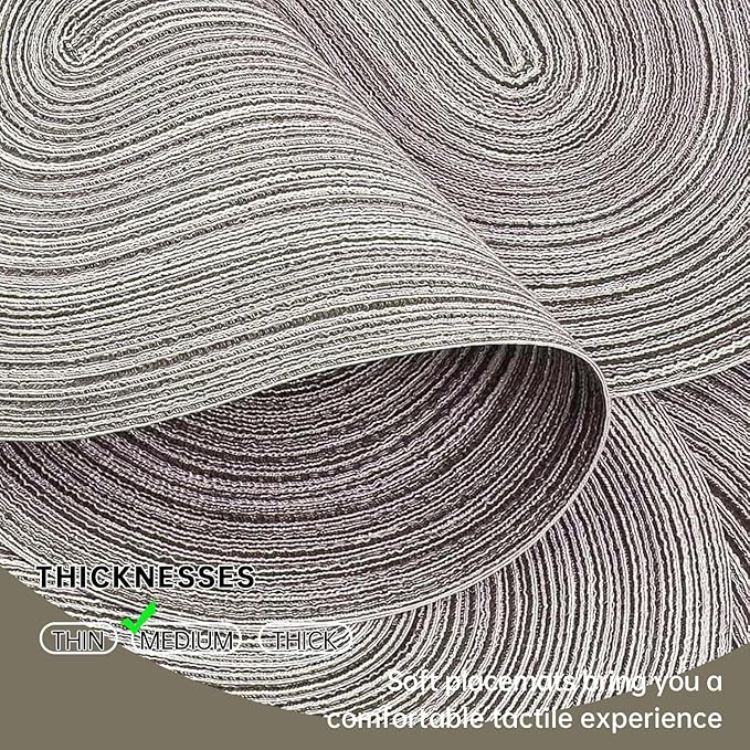 Noctiflorous Oval Braided Placemats Set of 8 Woven 12x18 Inch Non Slip Washable Heat Resistant Place Mats Round Tablemats for Dining Kitchen Party Daily Table Decor Dinner Mats (Gray, 8)