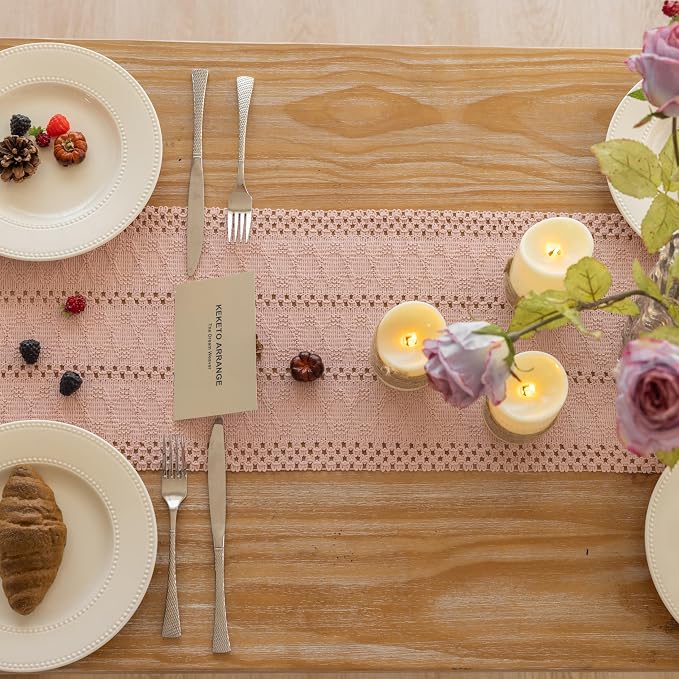 Keketoarrange Boho Macrame Table Runner 12x108 Inch | Woven Burlap Rustic - Image 3