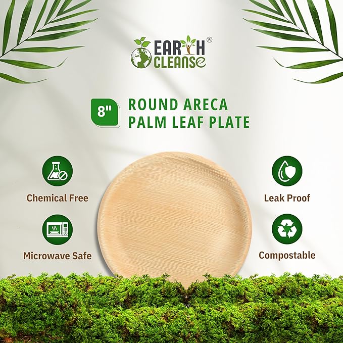 The Palm Dinnerware – Palm Plates 8 Inch Round (50 Count) | Compostable & Biodegradable | Like Bamboo Disposable Plates | Oven & Microwave Safe | USDA 100% Biobased