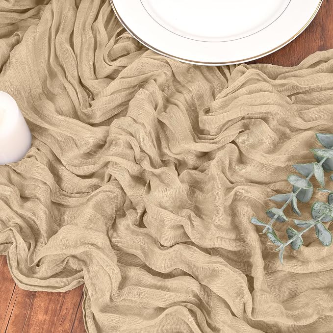 Pesonlook Cheesecloth Table Runner Beige, 20 Pack 17.7x108 inch, Long | Rustic - Image 9