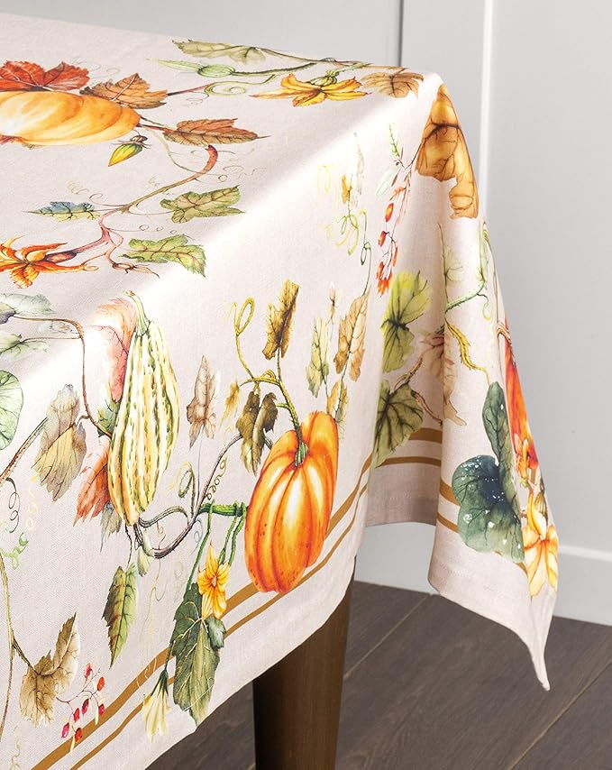 Maison d' Hermine Table Cloth Rectangle Table 100% Cotton 60 x 120 Inches Fall Tablecloth Reusable Everyday Use for Thanksgiving Christmas Decorations Dining Farmhouse Party (Potiron)