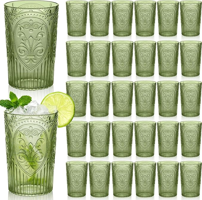48 Pcs 16 oz Plastic Vintage Drinking Glasses Stemless Ribbed Highball Glasses by Unknown