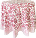 ATOSII Red Bloom 100% Cotton Round Tablecloth, Handblock Print Floral Table Cloth for Kitchen Dining Linen I Parties, Weddings, Outdoors, Easter, Thanksgiving I Fall Home Decor 72" Inches Round