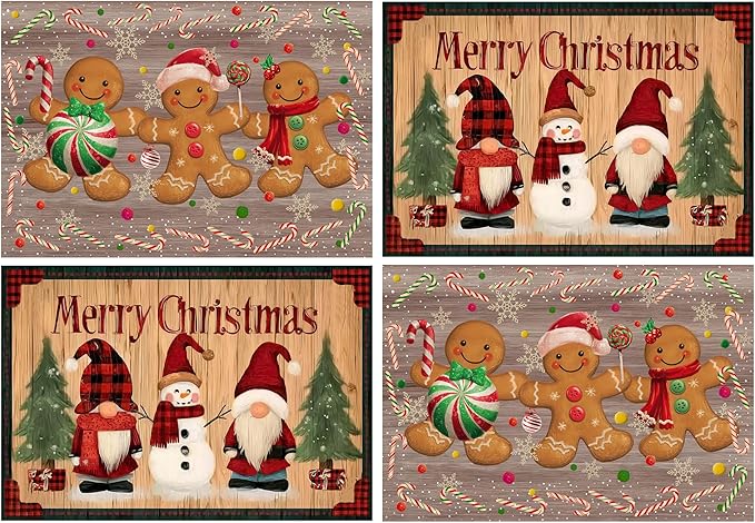 Xmas Placemats Set of 4 Washable Table Place Mats For Dining Kitchen Party Decor