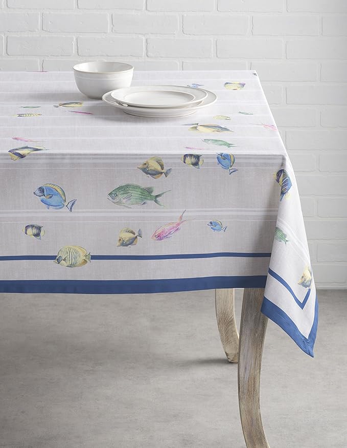 Maison d' Hermine Table Cloth Rectangle Table 100% Cotton 54 x 72 Inches Tablecloth Reusable Decorative for Dining Room Farmhouse Home Valentines Day Decorations Spring Summer - Poisson