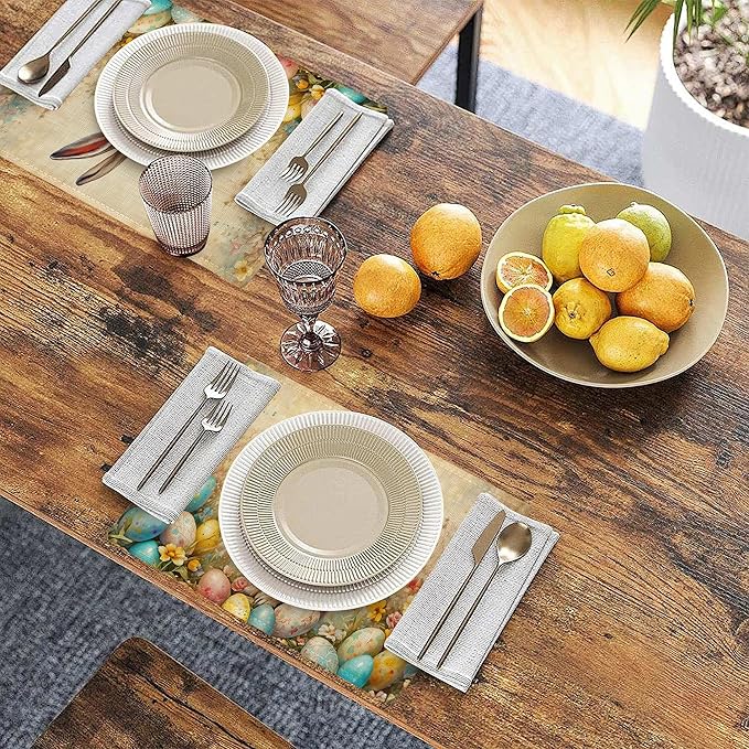 Table Placemats Set of 6, Waterproof Linen Fabric, Non-Slip Backing & Easy Clean, Elegant Dining Table Protectors for Family and Guests(Easter Bunny Spring)