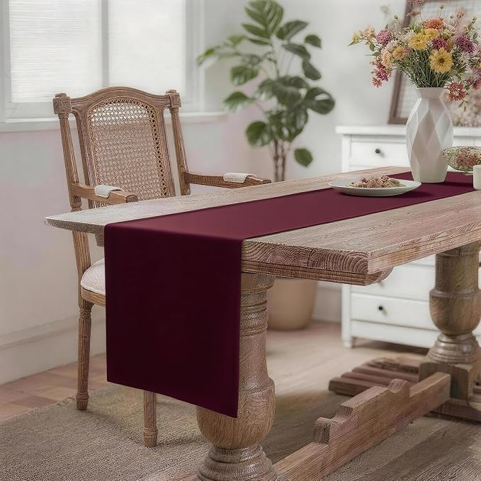 MEANMOY Burgundy Table Runner 36 Inches Long Waterproof Table Runners | - Image 2
