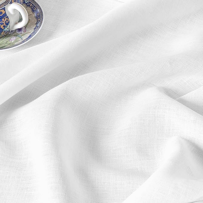 D'Moksha Homes White Linen Tablecloth for Rectangle Tables 60 x 140 Inch - Classic Hemstitch 100% Pure Linen White Tablecloth - Machine Washable Cloth Table Cloth for Valentines, Spring, Easter
