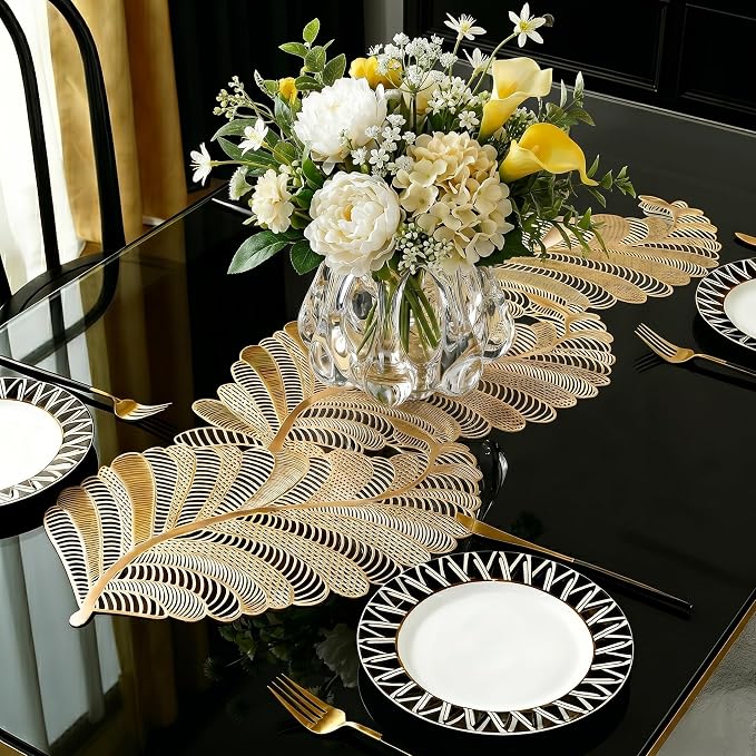 FAVE Table Runner 36 Inches Vinyl Golden Table Runner | Heat Resistant Table by FAVE