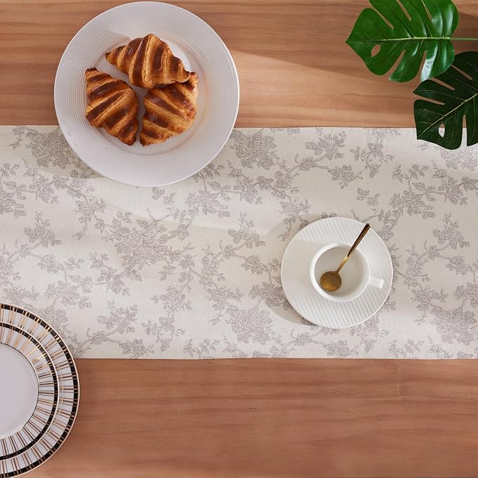 French Pastoral Farmhouse Table Runners, 13x72 Inch Grey | 100% Organic Cotton - Image 4
