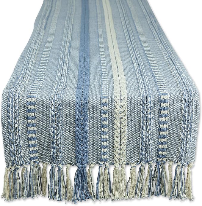 DII Farmhouse Braided Stripe Table Runner Collection, Stonewash Blue by DII