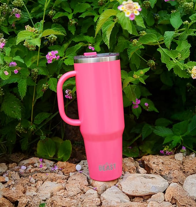 Beast 50 oz Tumbler with Handle Stainless Steel Vacuum Insulated Coffee Ice Cup Double Wall Travel Flask (Cupcake Pink)