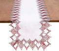 White Dark Red Linen Lace Table Runner 72 inches Dresser Scarf | White Sheer by Raedan