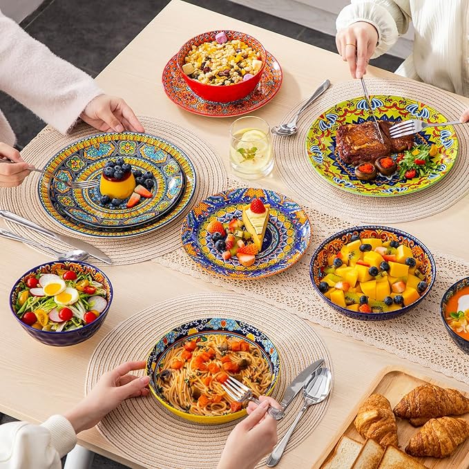 vancasso 24 Pieces Plates and Bowls Set, Bohemian Style Dinnerware Sets Service - Image 6