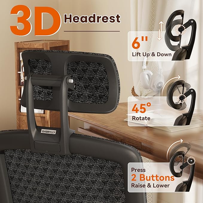 GABRYLLY Ergonomic Office Chair, High Back Home Desk Chair with Flip-Up Arms, 3D Headrest, Thick Sponge Sea &90-120° Recline, Big and Tall Mesh Executive Chairs for Man Woman, Midnight-Cloud