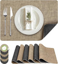 Placemats Set of 6, Faux Leather Heat Resistant Wipeable Placemats, Dual Sided Waterproof Washable Table Mats with Coaster, Suitable for Kitchen, Dining, Table Decor (6, Black Light Coffee)