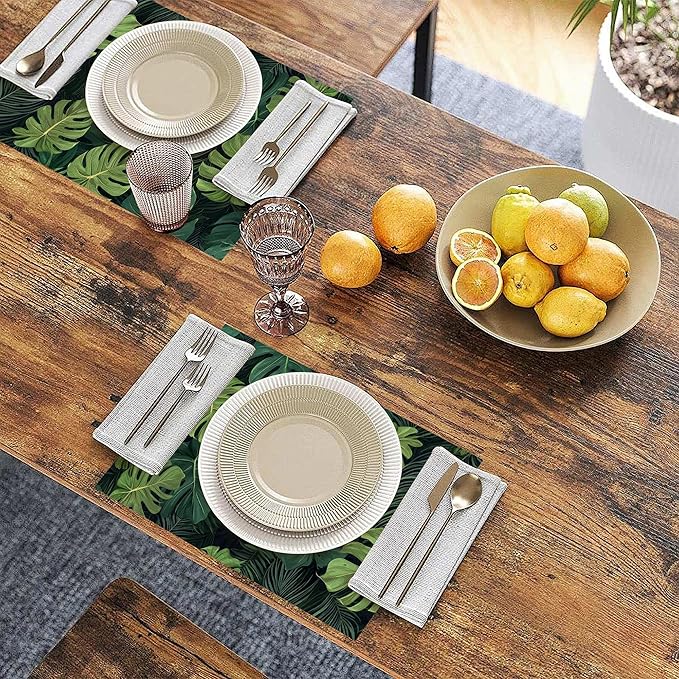 Tropical Leaves Placemats Set of 6, Linen Washable for Christmas, Thanksgiving, Party, and Daily Dining, Decorative Table Mats for 4-6 Person Table