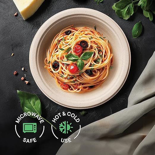 Deep Dish Paper Plates, Heavy Duty Disposable Dinner Plates [500-Pack] 9 Inch Plates - 100% Compostable Eco-Friendly, Biodegradable Sugarcane Bagasse, Natural Brown 9" Paper Plate Disposable