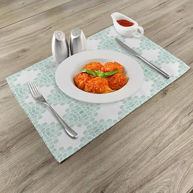Ambesonne Floral Place Mats Set of 4, Abstract Horizontal Lines Geometric Bold Thin Stripes Ocean Themed Illustration, Washable Fabric Placemats for Dining Table, Standard Size, Seafoam White