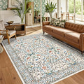 GarveeHome Floral Area Rugs 5x7, Washable Rug for Living Room, Bedroom, Low Pile Non Slip Stain Resistance Indoor Boho Carpet Mat for Farmhouse, Dining Room, Office, Beige