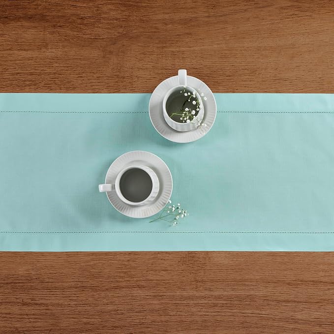 Solino Home Cotton Linen Dining Table Runner Pastel Turquoise, 14 x 60 in | - Image 4