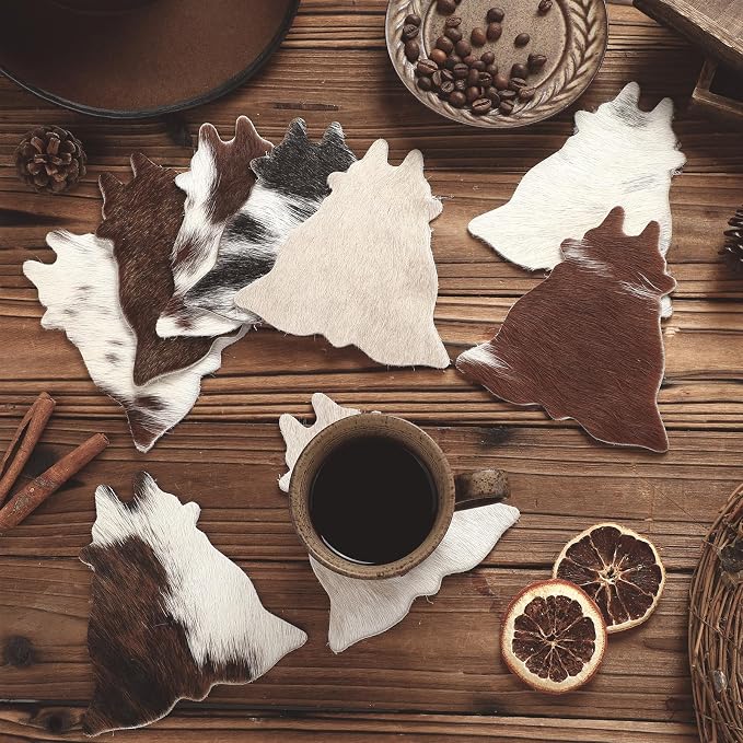 Hushee 12 Pcs Cowhide Coasters Round Natural Leather Cowhide Drink Coasters - Image 5