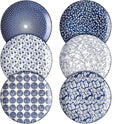 Selamica 10 inch Porcelain Dinner Plates, Large Size Ceramic Plates for Salad, Pancakes, Scratch Resistant, Microwave, Oven and Dishwasher Safe Plates Set of 6, Vintage Blue