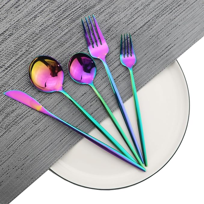 JASHII 20-Piece Stainless Steel Satin Finish Flatware Set, Mirror Polished - Image 2