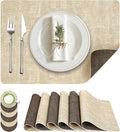 Placemats Set of 6, Faux Leather Heat Resistant Wipeable Placemats, Dual Sided Waterproof Washable Table Mats with Coaster, Suitable for Kitchen, Dining, Table Decor (6, Beige Dark Coffee)