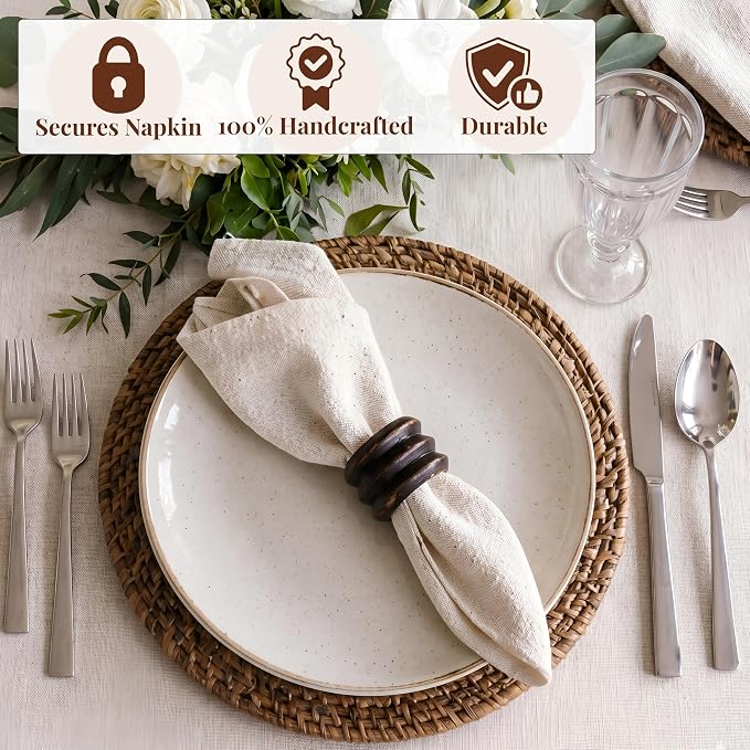 Handcrafted Wooden Napkin Rings Set of 12, Hardwood Dinner Napkin Holders - Image 5