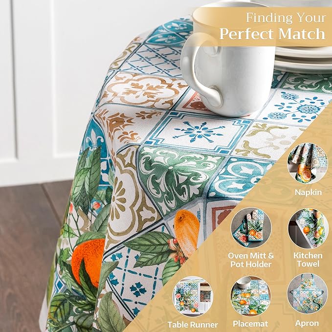 Maison d' Hermine Table Cloth Round Table 100% Cotton 63 Round Inches Tablecloth Reusable Decorative for Dining Room Farmhouse Home Valentines Day Decorations Spring Summer - Agrume