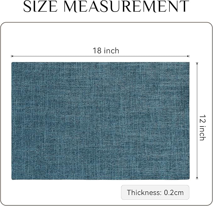 Softalker Faux Linen Placemats Set of 12-12 x 18 Inch, Heat Resistant Double Layered Durable Burlap Farmhouse Place Mats, Non-Slip Washable Rustic Table Mats for Dining, Kitchen, Party（Teal