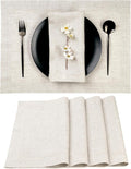 D'Moksha Homes Linen Placemats 14 x 19 Inch - Light Natural Placemats Set of 4-100% Pure Linen Table Place Mats for Valentines, Spring, Easter - Handcrafted and Machine Washable