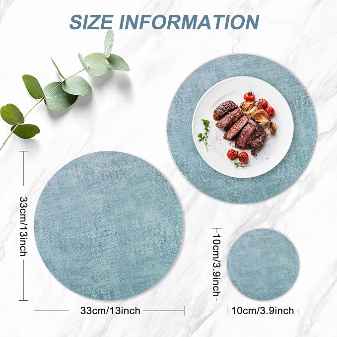 Round Faux Leather Placemats and Coasters, Reversible Heat Resistant Non-Slip - Image 3
