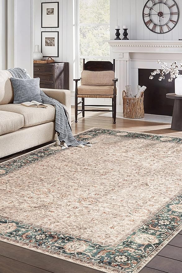 Keen Home Design 9x12 Rug - Machine Washable Area Rug with Non-Slip Backing, Ideal for Living Room, Dining Room, Bedroom - Vintage, Easy Clean, Durable, Low Pile - (9' x 12')