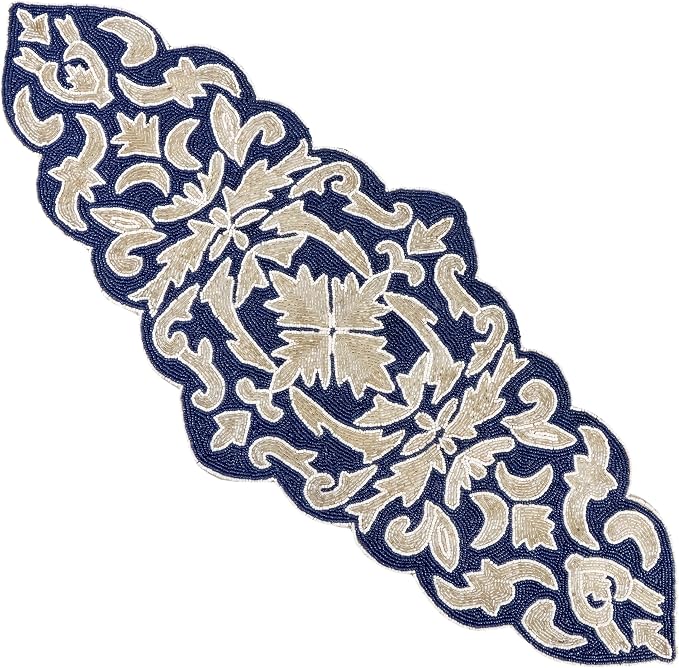 Beaded Table Runner, 36x13 | Glass beads on polyester satin backing, 36x13 in - Image 9