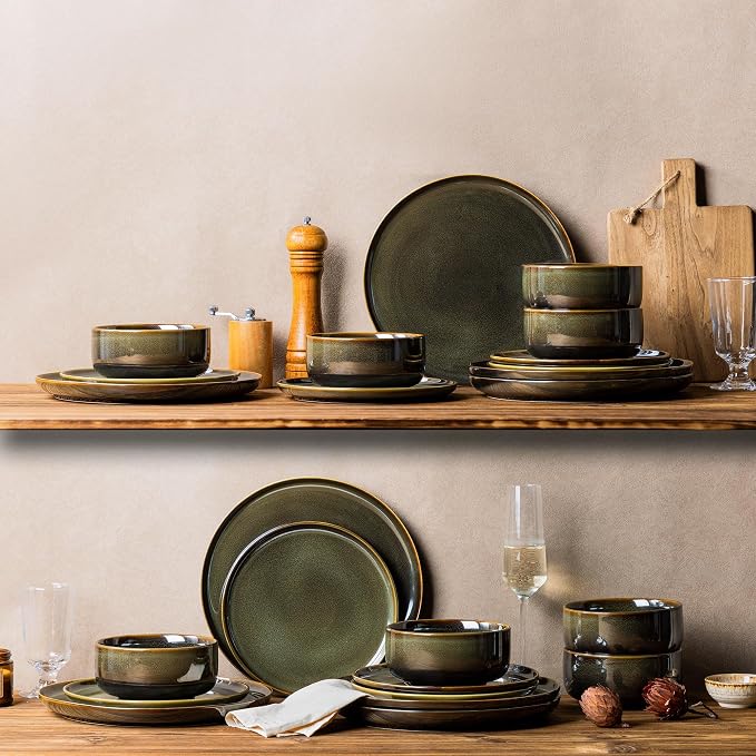 Ceramic Dinnerware Set for 8, 24-Piece Plates and Bowls Set | Handmade Reactive - Image 8