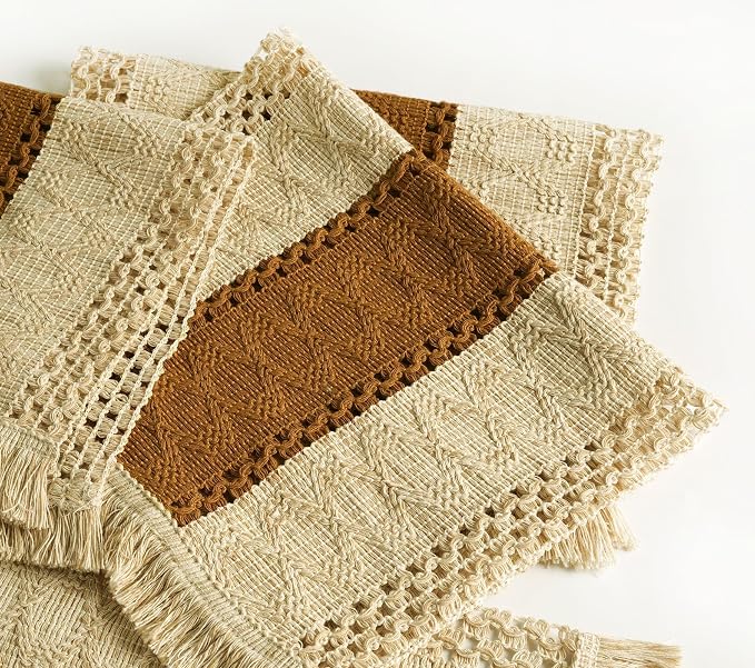 Boho Placemats Set of 6 Table Mats Farmhouse Dining Decor Caramel | 12x20" - Image 3