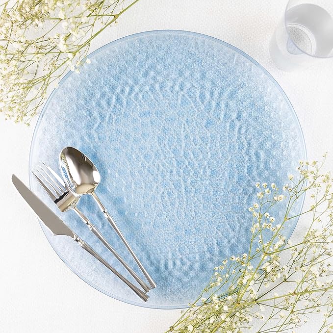 PARTY BARGAINS 13-Inch Charger Plates - 48 Pack, Hammered Blue Gold Rim, Heavy-Duty Disposable Chargers for Elegant Dining - Ideal for Weddings and Formal Events