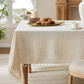 Linen Tablecloth with Tassels, Farmhouse Style Light Beige Tablecloth, Water Resistant Burlap Tablecloths for Square Table, 60x60 Inch Light Tan