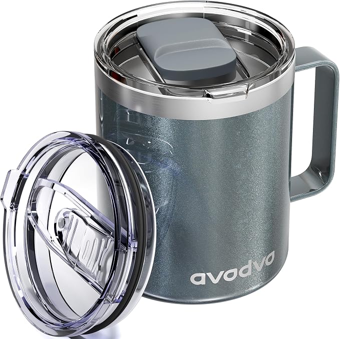 12oz Insulated Coffee Mug with Lid – Includes Two Lids, Stainless Steel Coffee by avodvo