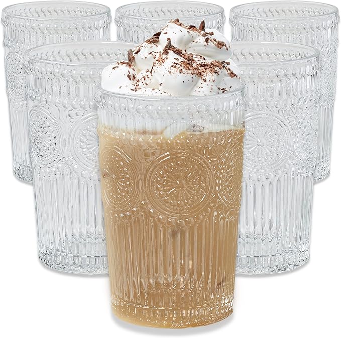 Kate Aspen Vintage Textured Clear Striped Drinking Glasses Set of 6, Ribbed by KateAspen