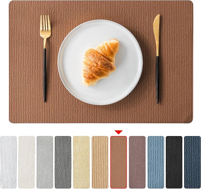 Jovono Faux Leather Placemats Set of 4, Waterproof Washable Table Mats, Easy-Clean Heat Resistant Kitchen Vinyl Place Mat for Dining Table, Restaurant, Indoor, 17.8"x11.8", Brown