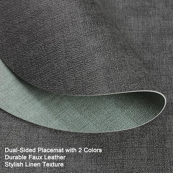 Myir JUN Round Placemats Dual Sided, Faux Leather Place Mats Set of 8 Indoor for Dining Table Outdoor Non-Slip Washable Table Mats (Set of 8, Gray Sage Green)