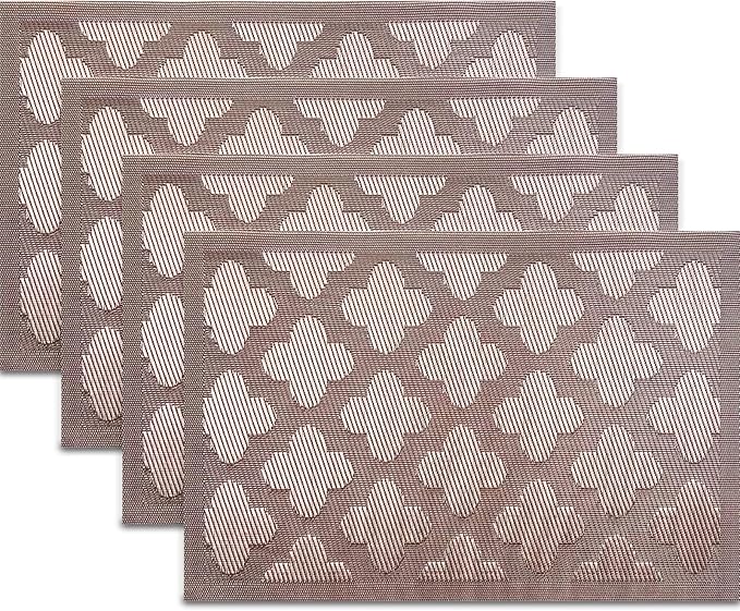 Elegant Placemats Vinyl Woven Heat-Resistant Placemats Set of 4 Washable Easy to Clean Table Mats for Dining Room and Decorate (Champagne)