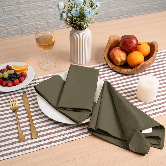 Blue Needles Solid Cloth Napkins Set of 6 Olive Green 100% Cotton Dinner Napkins 18x18 inches - Soft, Reusable, Absorbent & Washable Linen, Ideal for Christmas Events, Parties & Everyday Use