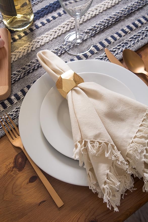 DII Decorative Geometric Napkin Ring Set, Triangle Band Gold - Image 7