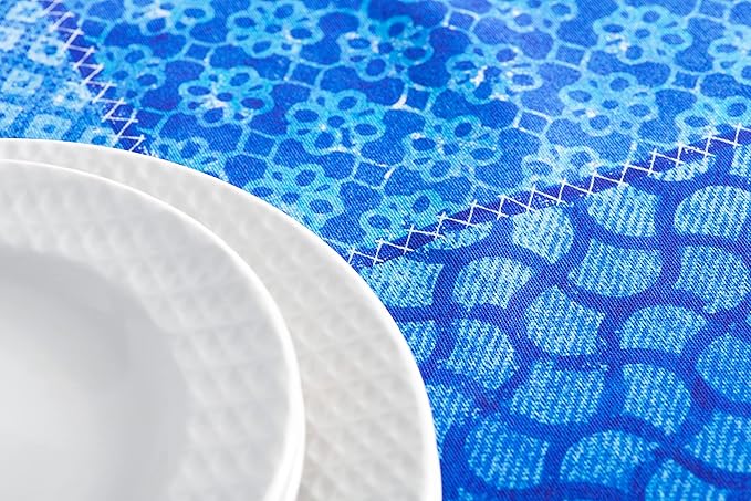 Maison d' Hermine Table Cloth Square Table 100% Cotton 54 x 54 Inches Tablecloth Reusable Decorative for Dining Room Farmhouse Home Valentines Day Decorations Spring Summer - Indigo Love