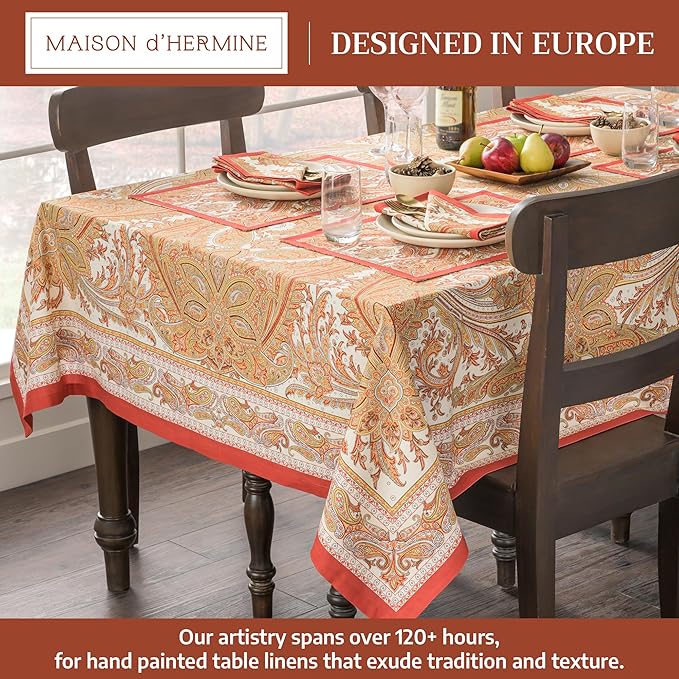 Maison d' Hermine Table Cloth Square Table 100% Cotton 60 x 60 Inches Tablecloth Reusable Decorative Everyday Use for Dining Room, Farmhouse, Home, Party, Festive & Wedding - Kashmir Paisley
